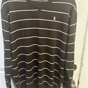 Polo Ralph Lauren Chocolate and White V-Neck Sweater